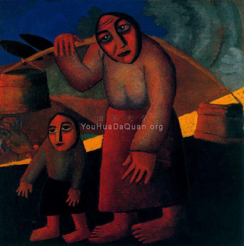 Peasant Woman with Buckets and Child - 卡兹米尔·马列维奇